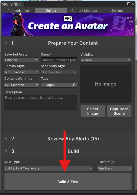 VRChat SDK의 Builder 탭